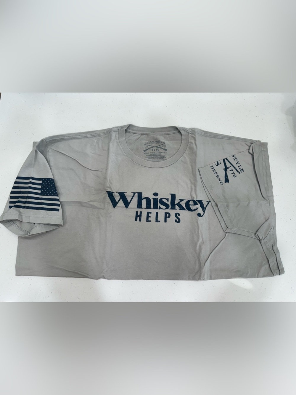 Grunt Style Whiskey Helps Tee - Gray with Navy Print